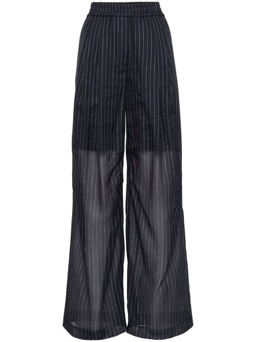Pinstriped semi-sheer trousers - Blue