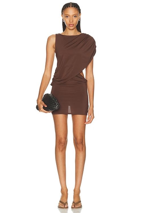 EAVES Thea Mini Dress in Chocolate Brown - Chocolate. XXS also in XS, S, M