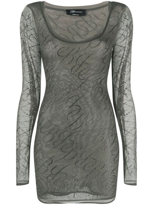 Gem-embellished mesh mini dress - Neutrals