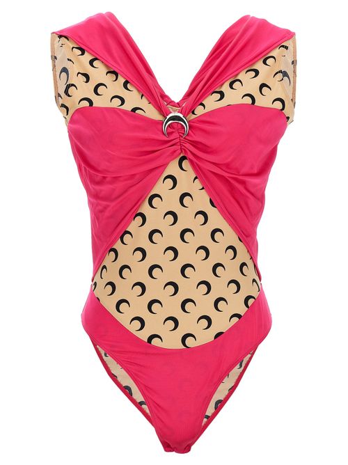 Logo-Print Patchwork Bodysuit — Pink