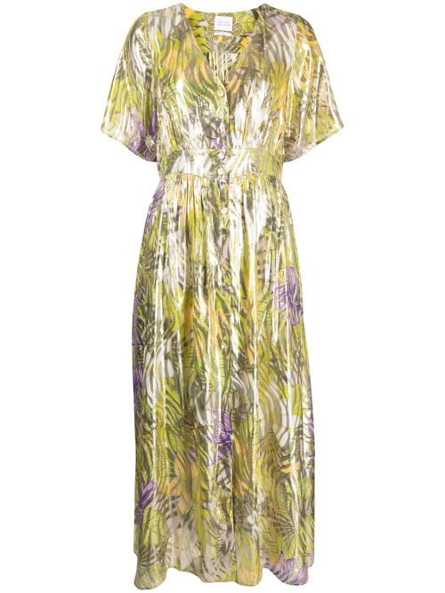 Metallic print button-down dress - Green
