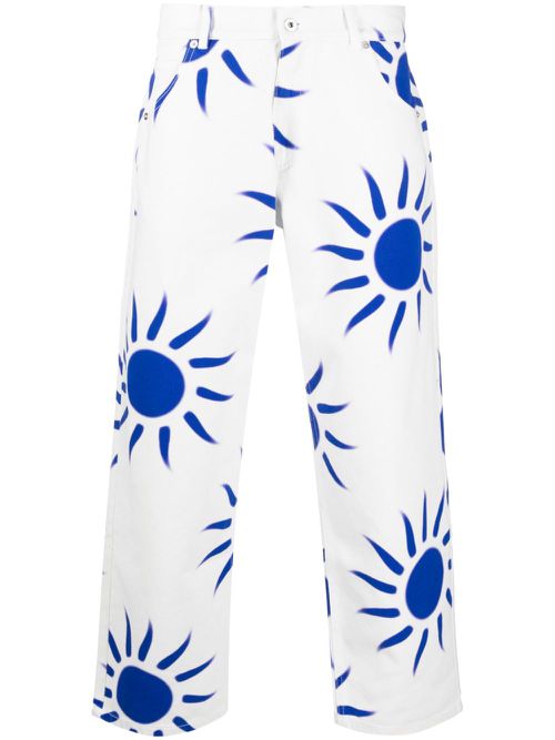 Graphic-print straight-leg jeans - White