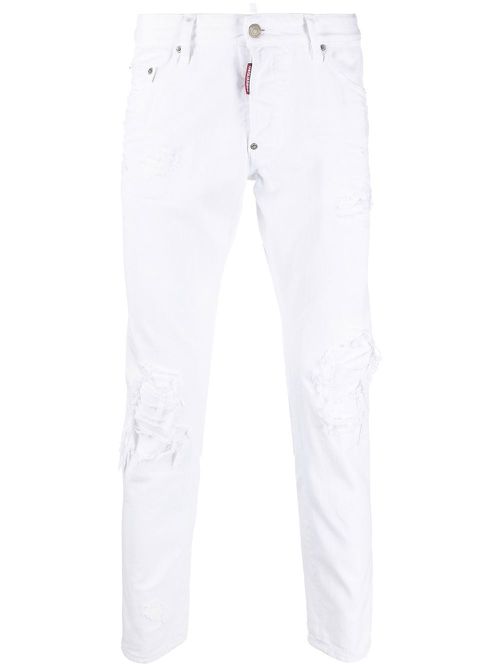Ripped tapered skinny-cut jeans - White