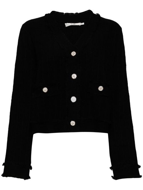 Fringed V-neck cardigan - Black