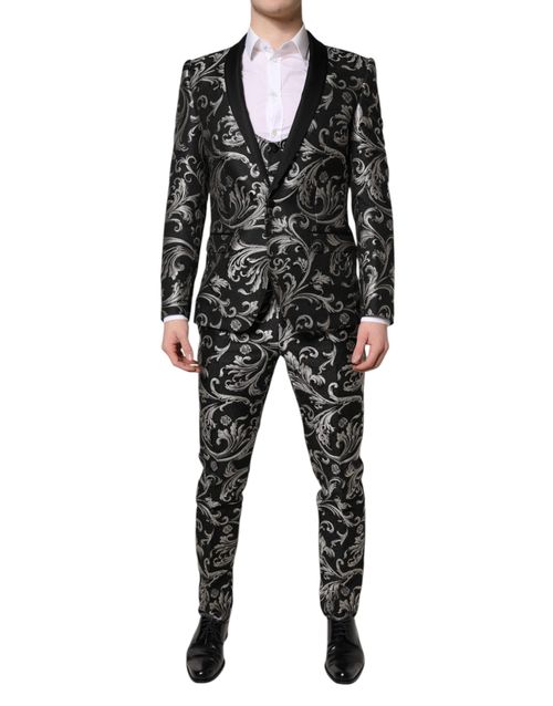 Slim-Fit Jacquard Pant Suit — Black