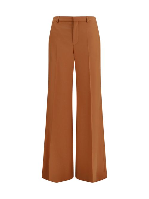 High-Waisted Flared Cotton Trousers — Brown