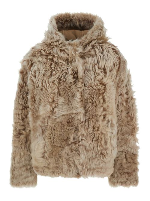 Beige Fur Coat With Fixed Hood And Hidden Fastening In Fur Woman