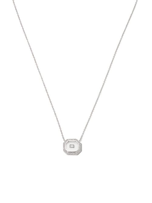 18kt white gold diamond and enamel necklace - Silver