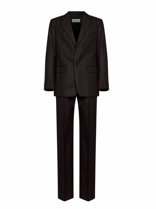 Chevron Wool Pant Suit — Brown