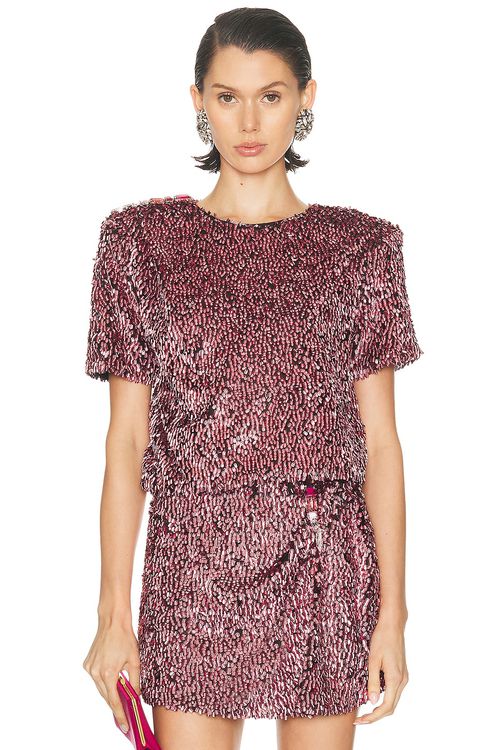 AREA Sequin T-Shirt in Metallic Rose - Pink. 8 also , 2