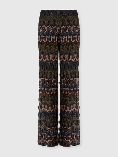 Missoni - Pantaloni in viscosa lamé motivo arabesco, Donna, Verde& Marrone