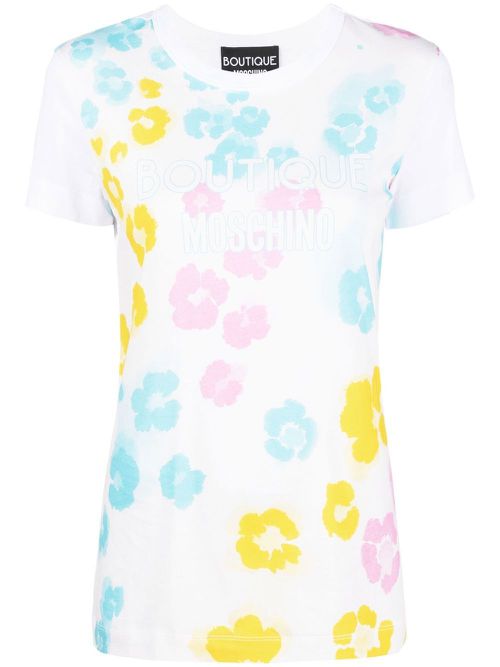 Abstract-print logo-print T-shirt - White