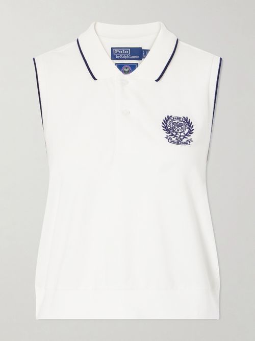 + Wimbledon Logo-embroidered Cotton-blend Jersey Polo Vest - White