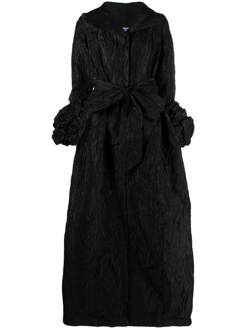 Gathered-sleeve shimmer belted gown - Black