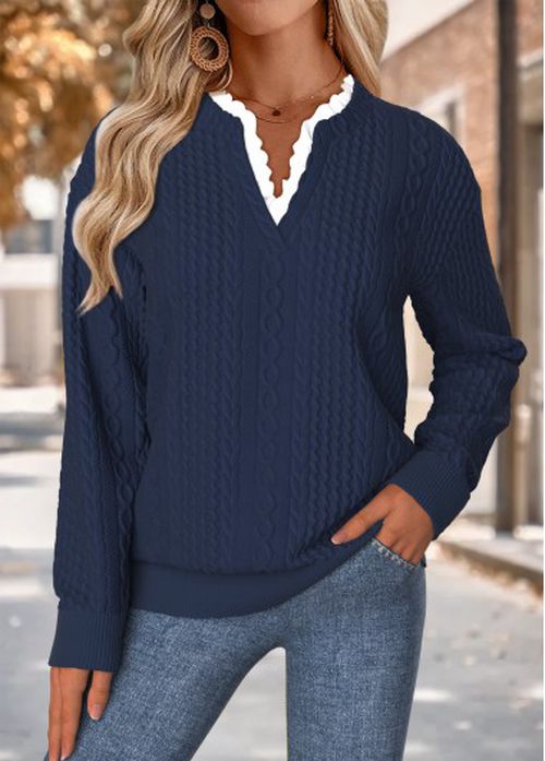Modlily Navy Tummy Coverage Long Sleeve Split Neck Sweatshirt