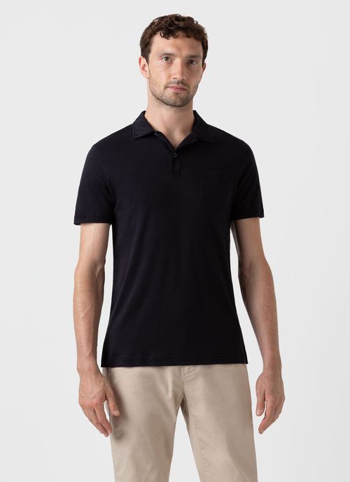 Men's Sea Island Cotton Riviera Polo Shirt in Black 100% Sea Island Cotton The Rarest Cotton in the World Regular Fit Extramely Soft and Breathable