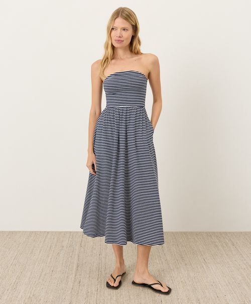 Women's Hudson Stripe Navy Blue Fit & Flare Strapless Dre