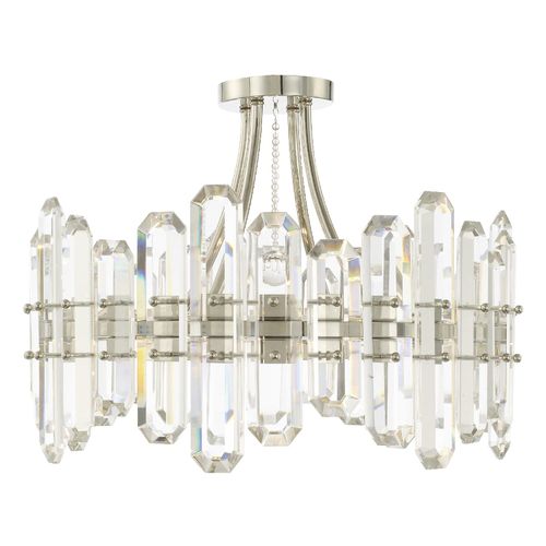 Bolton 4-Light Ceiling Light in Polished Nickel with Faceted Crystal Elements Crysta