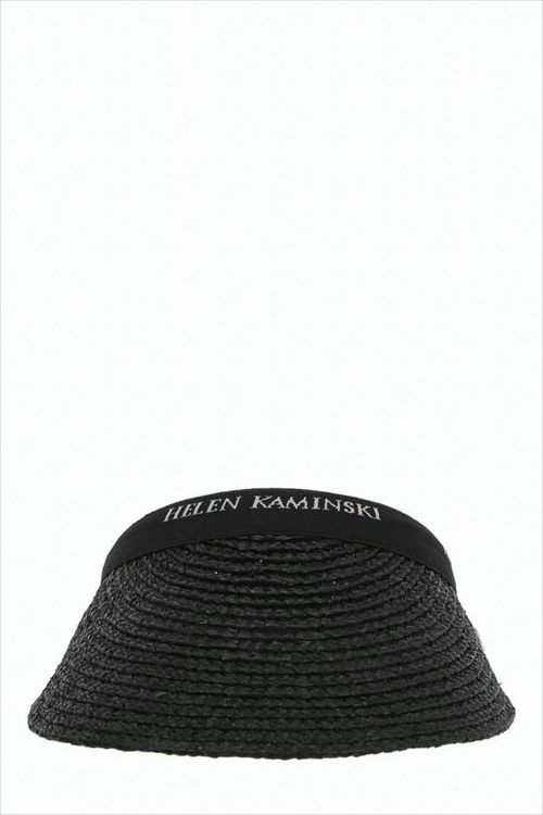 Wide-Brim Black Raffia Visor With Logo Band