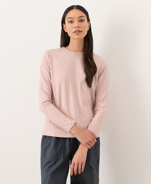 Women's Blush Pink Soft-Slub Essential Crewneck Long Sleeve Tee