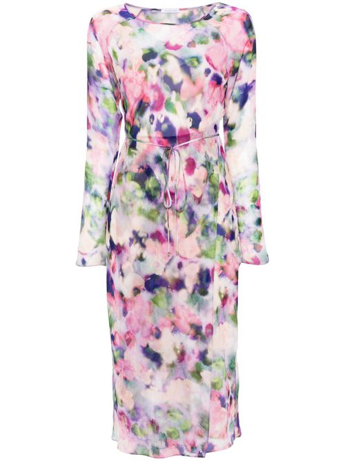 Abstract-print chiffon midi dress - Pink