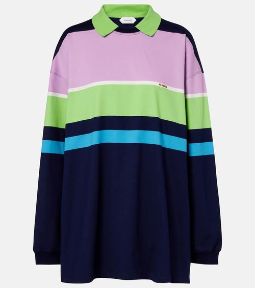 Striped cotton jersey polo sweater