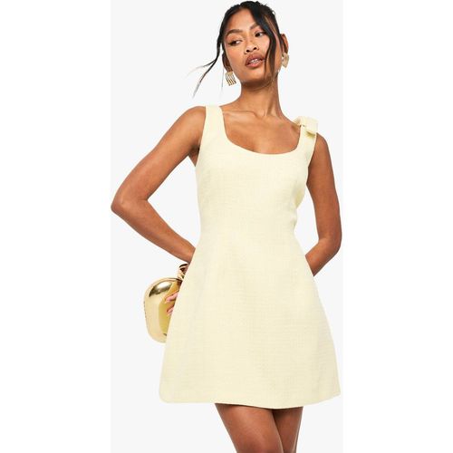 Boohoo Women's Boucle Scoop Neck Tailored Mini Dress in Lemon