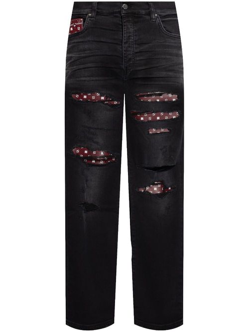Distressed bandana-detail jeans - Black