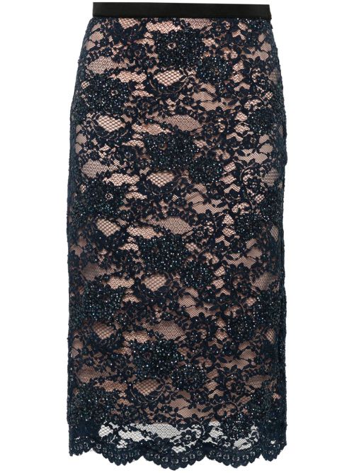Sequin-embellished lace midi skirt - Blue