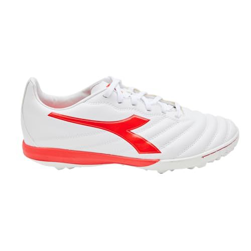 Diadora Brasil ELITE Turf Soccer Shoe - Water-Resistant Suprellsoft, Non-Slip PU Heel Lining, Flex Points on Insole, Fine Craftsmanship (White/Navy, US Footwear