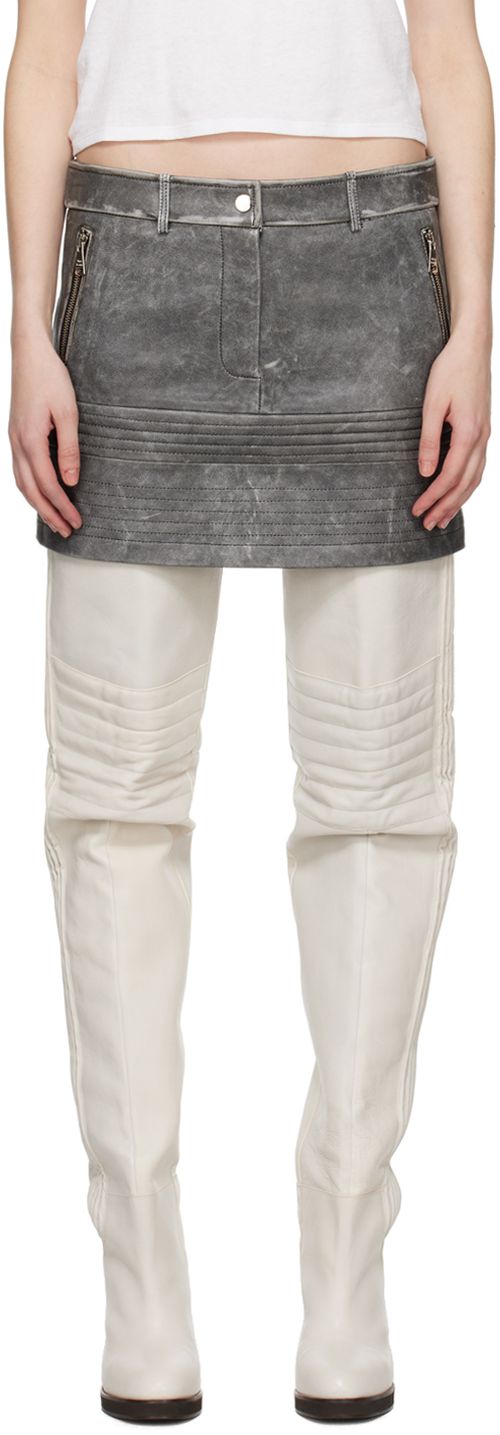 WYNN HAMLYN Gray Zip Leather Miniskirt