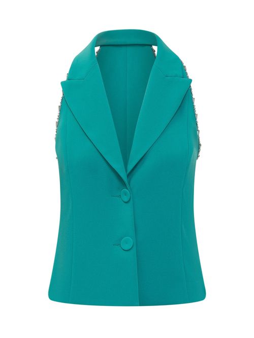 Green Solid Notched Lapel Blazer