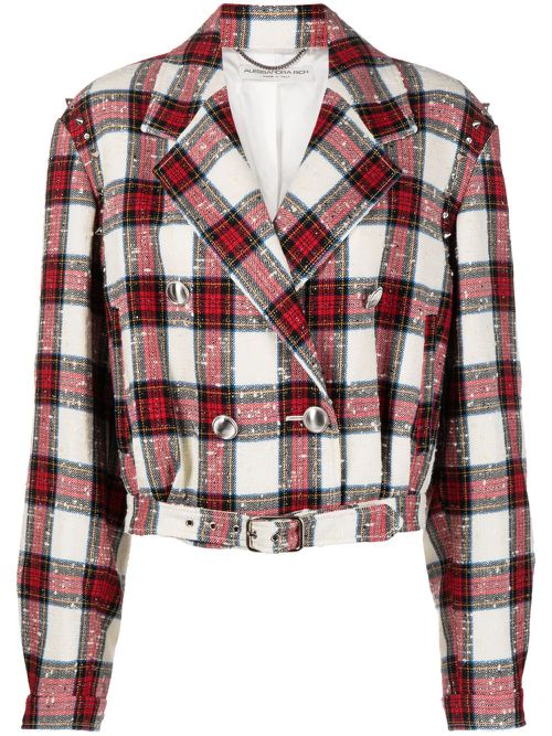 Plaid-print cropped jacket - White