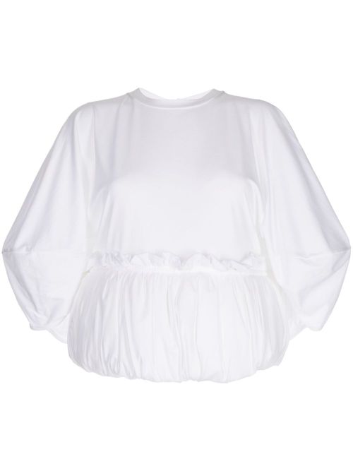 Long-sleeve puffball-hem blouse - White