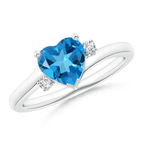 Angara 1.48 Carats Solitaire Heart Swiss Blue Topaz Bypass Ring with Diamonds in Platinum