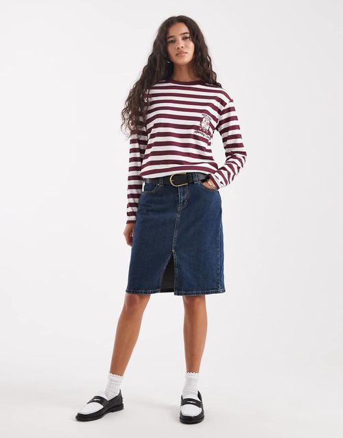 Low waist denim midi skirt in dark vintage wash-Blue