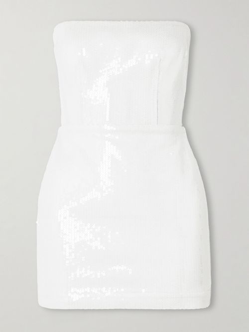 Strapless Sequined Tulle Mini Dress - White