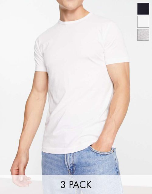 French Connection 3 pack t-shirts in gray black and white-Blue