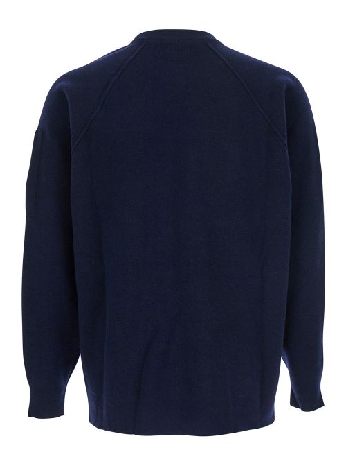 Wool-Blend Crew Neck with Compass Logo Sweater — Blue