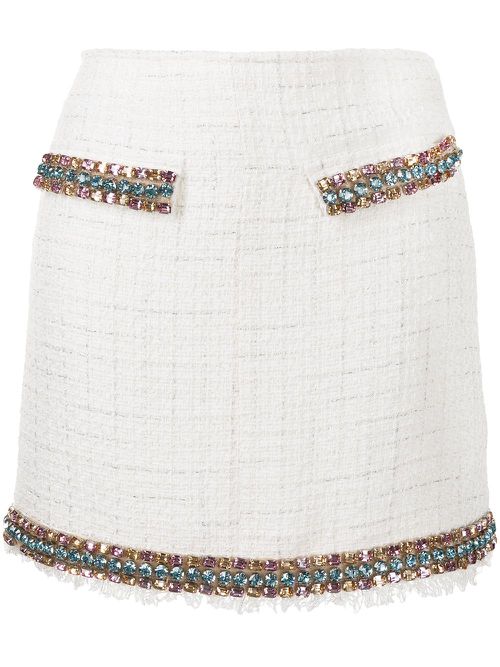 Embellished tweed skirt - White