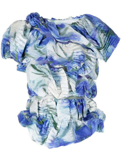 Floral-print plissé-effect blouse - Black