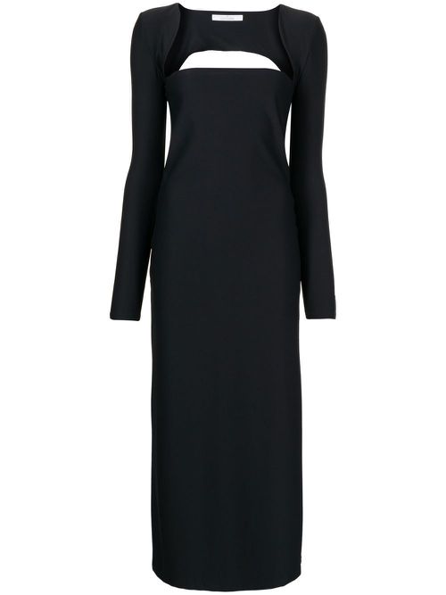 Square-neck long-sleeve midi dress - Black