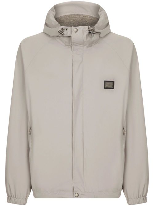 Logo-plaque hooded jacket - Grey