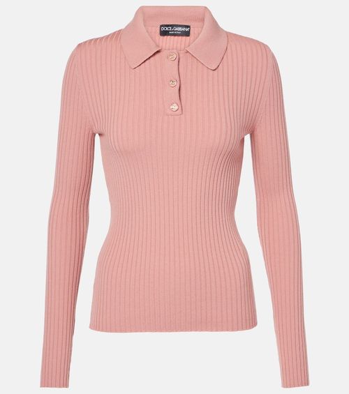 Ribbed-knit wool-blend polo sweater
