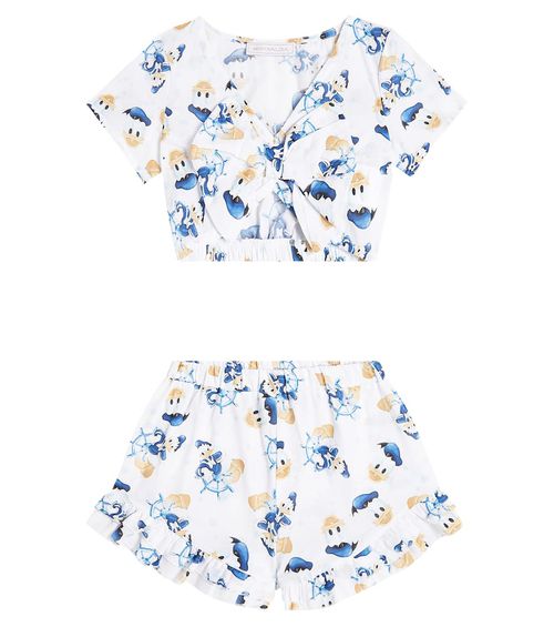 Printed cotton top and shorts set