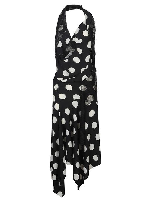 Polka Dot Midi Dress with Asymmetric Hem