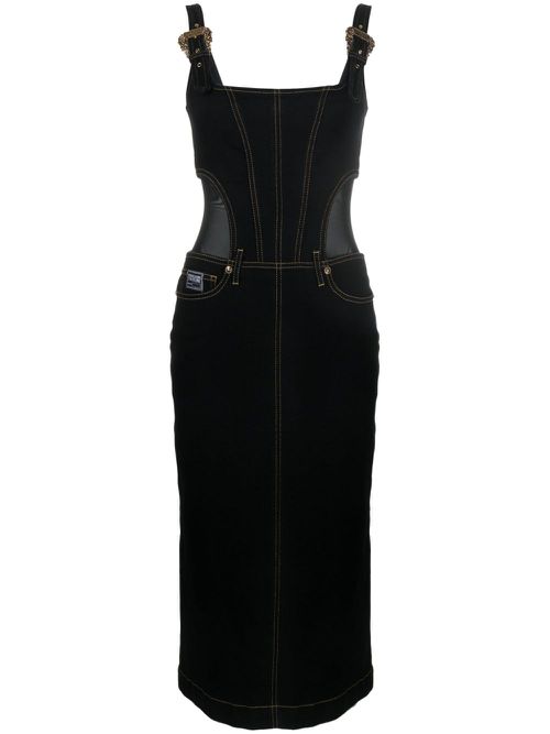 Contrast-stitching denim dress - Black