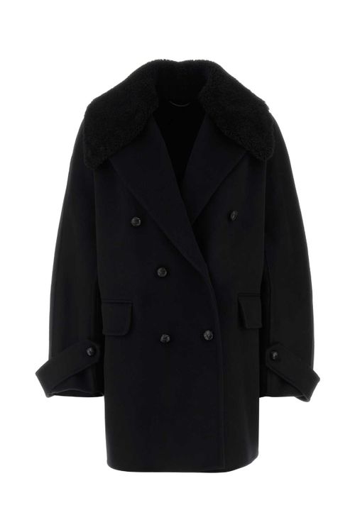 Virgin Wool with Fur Collar Coat — Black