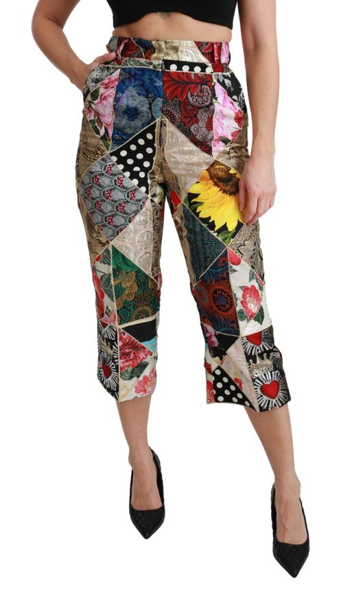 Floral Patchwork Silk Trousers — Multicolor