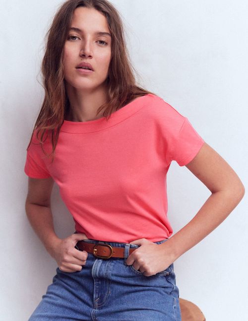 Women's Supersoft Boat Neck T-Shirt in Pink | Size 0